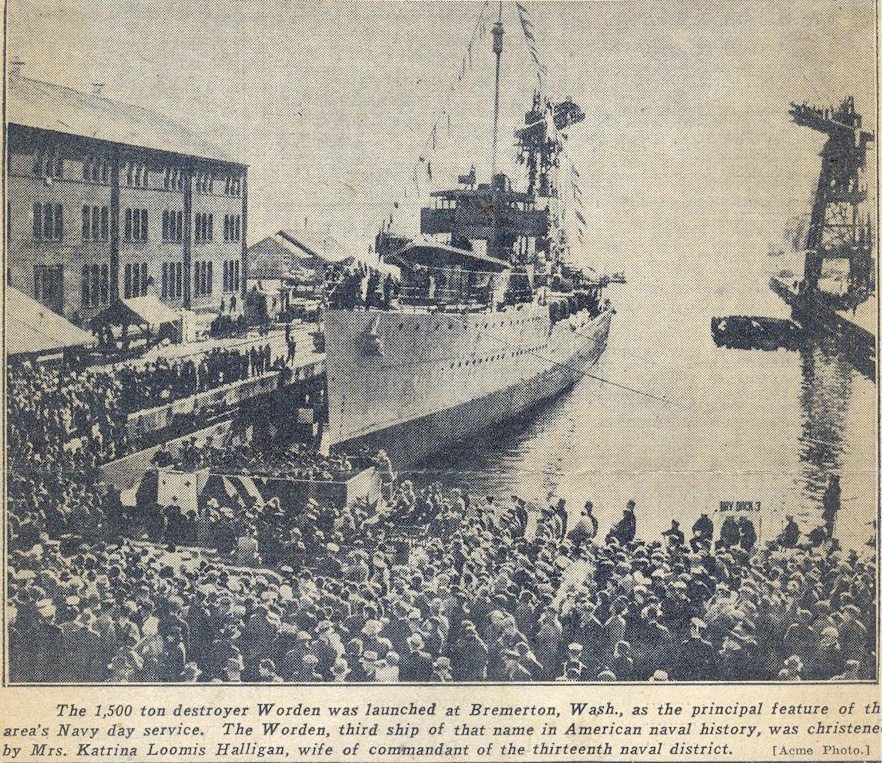 USS Worden (DD 352) docked after launching